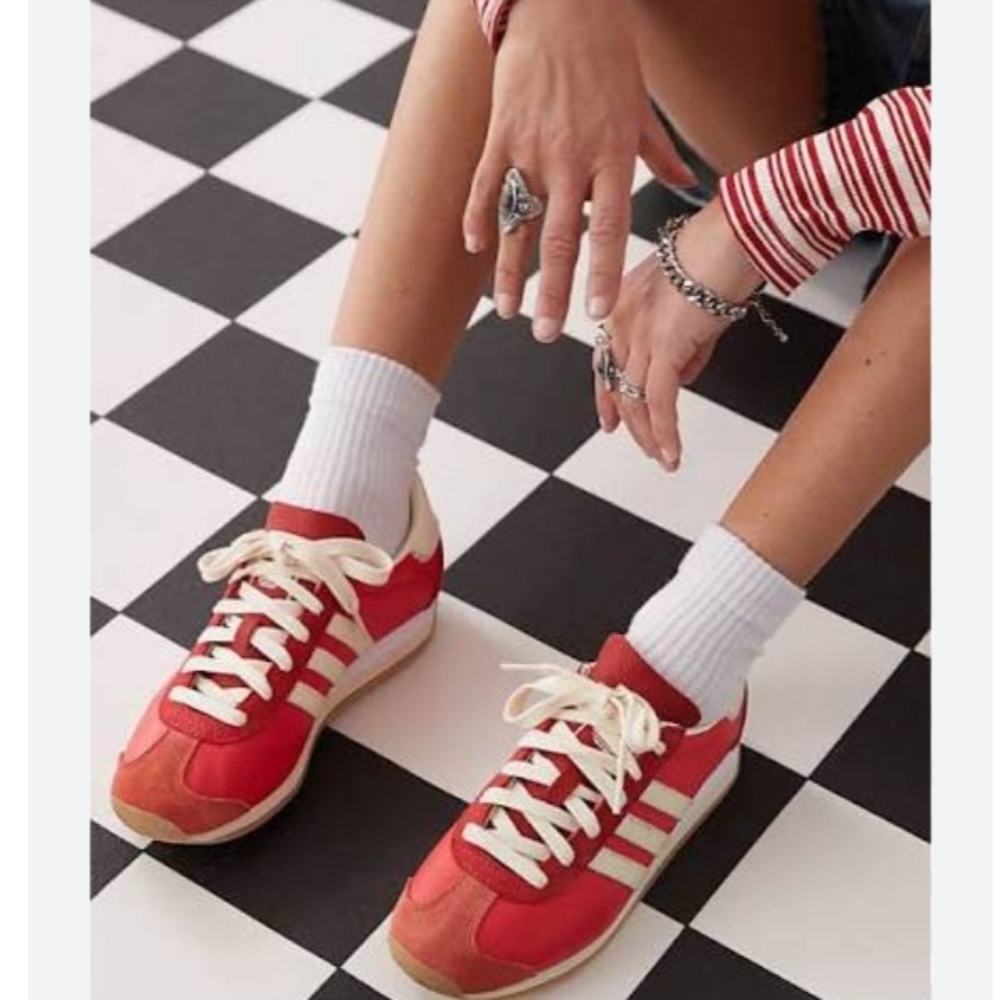 adidas Red and Cream Retro Sneakers